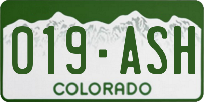 CO license plate 019ASH