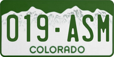 CO license plate 019ASM