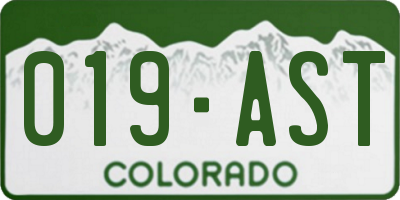 CO license plate 019AST