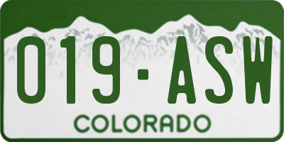 CO license plate 019ASW