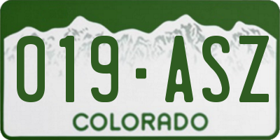 CO license plate 019ASZ