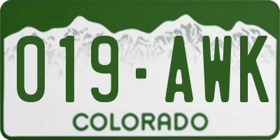 CO license plate 019AWK