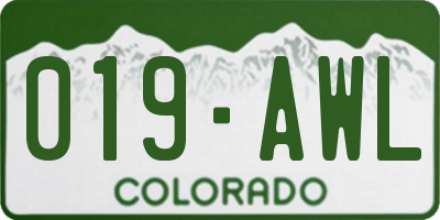 CO license plate 019AWL