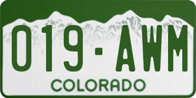 CO license plate 019AWM