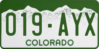 CO license plate 019AYX