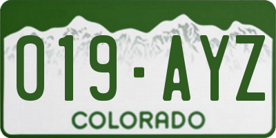 CO license plate 019AYZ