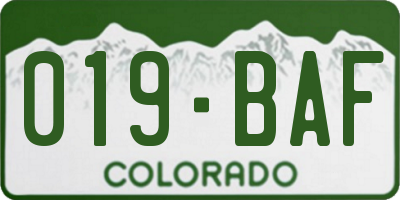 CO license plate 019BAF