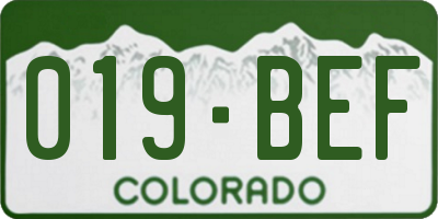 CO license plate 019BEF