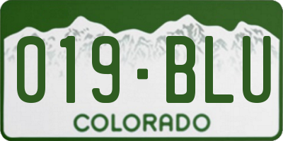 CO license plate 019BLU