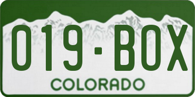 CO license plate 019BOX