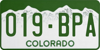 CO license plate 019BPA