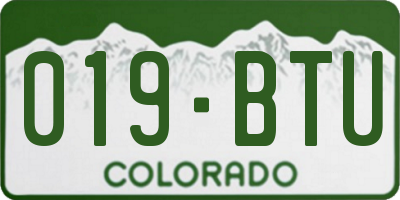 CO license plate 019BTU