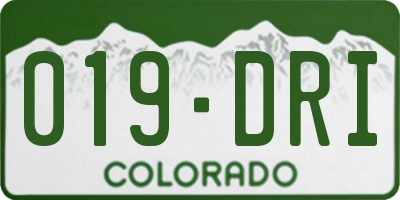 CO license plate 019DRI