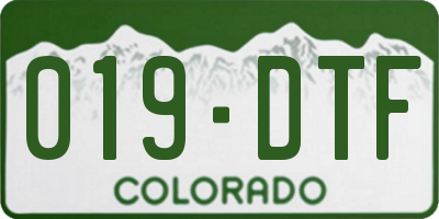 CO license plate 019DTF