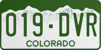 CO license plate 019DVR