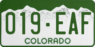 CO license plate 019EAF