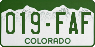CO license plate 019FAF