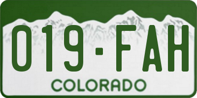 CO license plate 019FAH