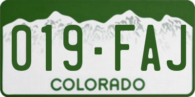 CO license plate 019FAJ