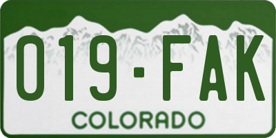 CO license plate 019FAK