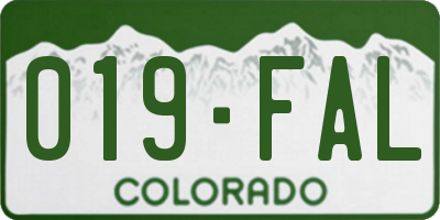 CO license plate 019FAL
