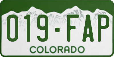 CO license plate 019FAP
