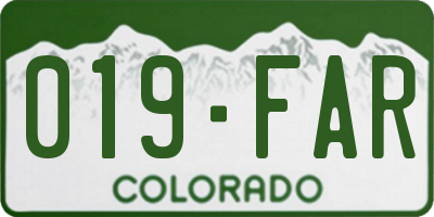 CO license plate 019FAR