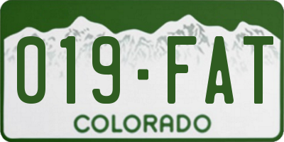 CO license plate 019FAT