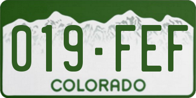 CO license plate 019FEF