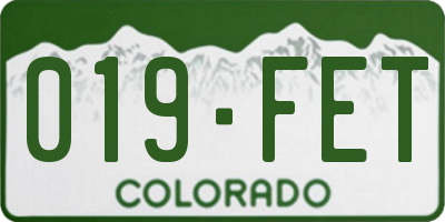 CO license plate 019FET