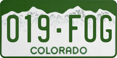 CO license plate 019FOG