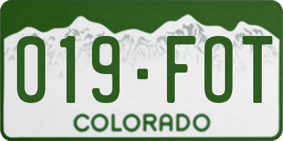 CO license plate 019FOT