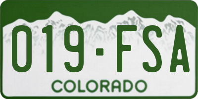 CO license plate 019FSA