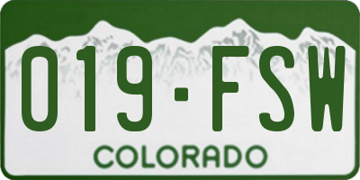 CO license plate 019FSW