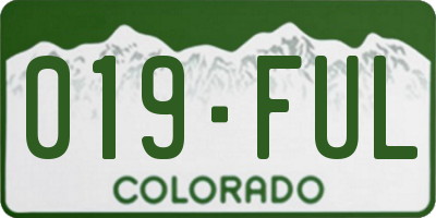 CO license plate 019FUL
