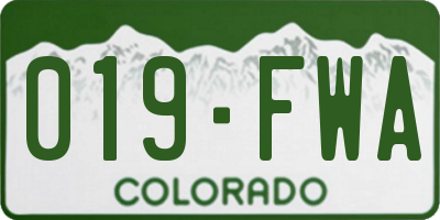 CO license plate 019FWA