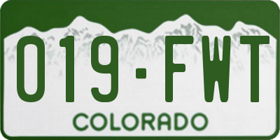 CO license plate 019FWT