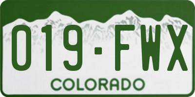 CO license plate 019FWX