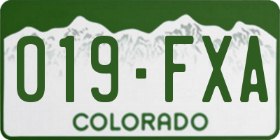 CO license plate 019FXA