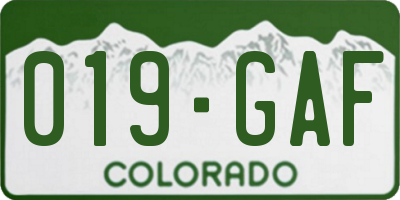 CO license plate 019GAF
