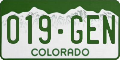 CO license plate 019GEN