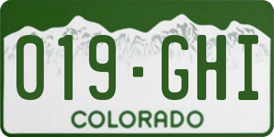 CO license plate 019GHI