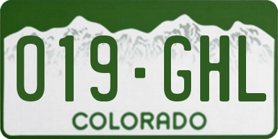 CO license plate 019GHL