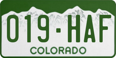 CO license plate 019HAF
