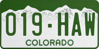 CO license plate 019HAW