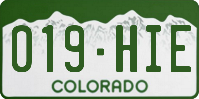 CO license plate 019HIE