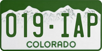 CO license plate 019IAP