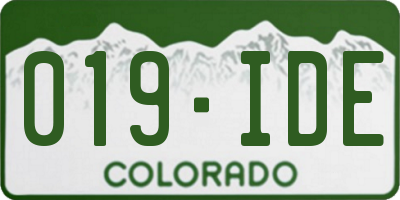 CO license plate 019IDE