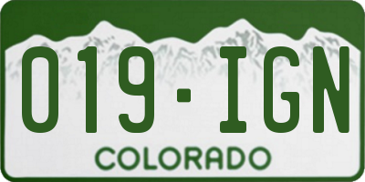 CO license plate 019IGN