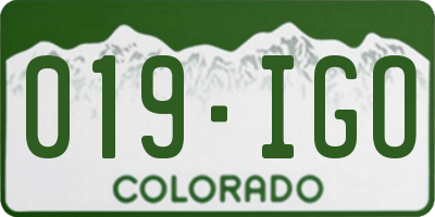 CO license plate 019IGO